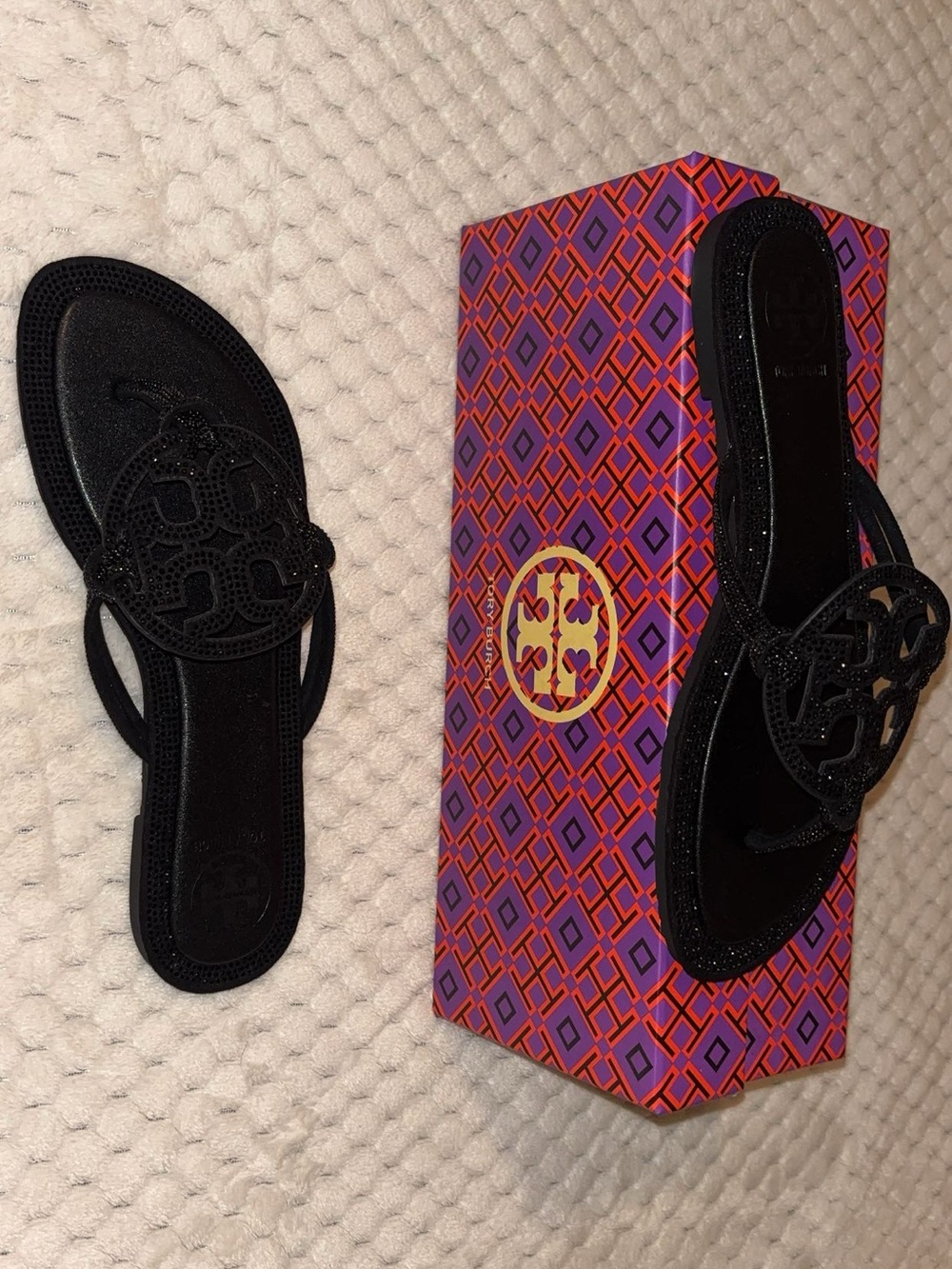 Tory Burch Black Logo Cutout Thong Sandals